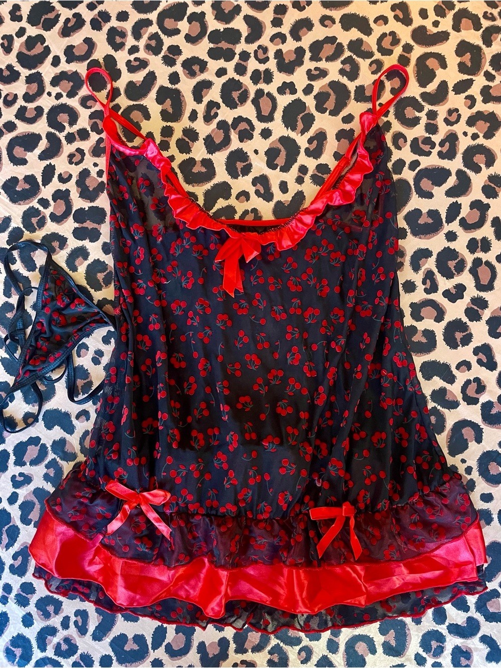 Red Cherry Print Satin-Trim Chemise - Women Intimates
